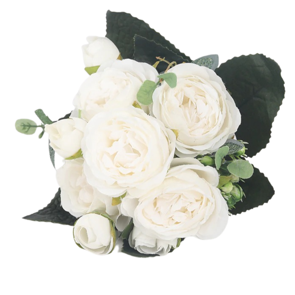 Bouquet di fiori artificiali di seta con peonie e rose