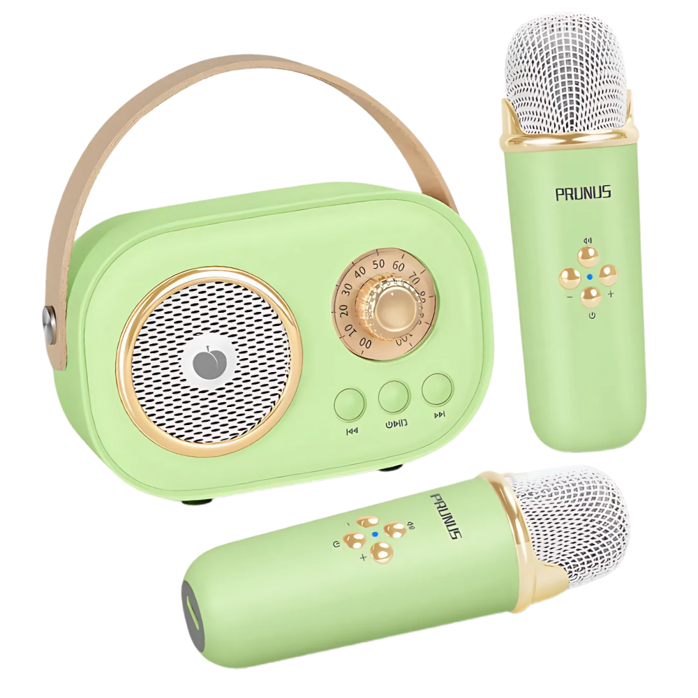 Mini Karaoke Bluetooth a Doppio Microfono per Bambini -Verde - Ozerty