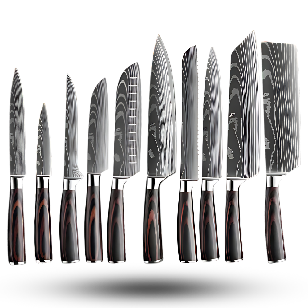 Coltello giapponese in legno Forest Pakkawood -Set di 10 coltelli da chef giapponesi - Ozerty