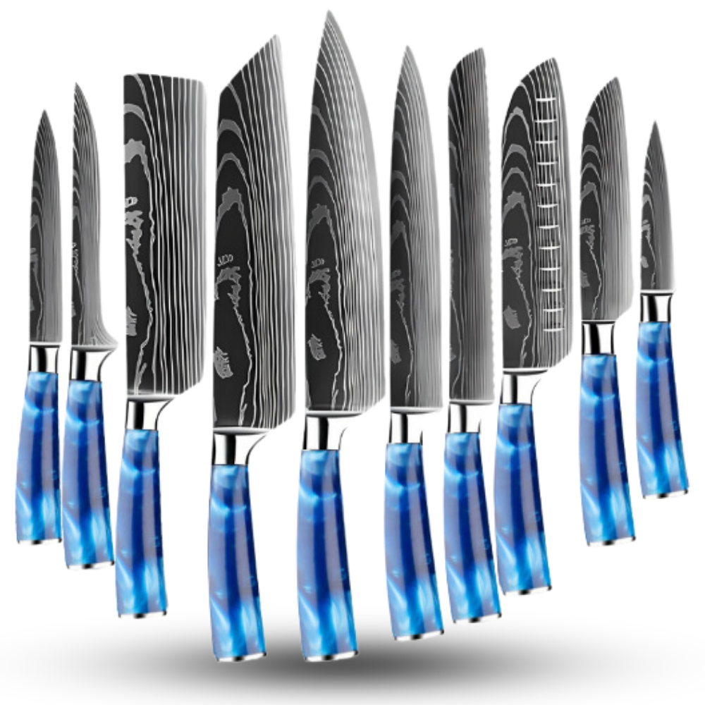 Coltelli giapponesi Blu Oceano -Set di 10 coltelli da chef giapponesi - Ozerty