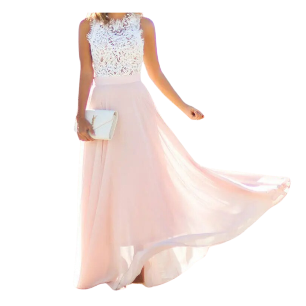 Abito in chiffon con pizzo dallo stile prairie chic -Rosa chiaro/SRosa chiaro/MRosa chiaro/LRosa chiaro/XLRosa chiaro/XXLRosa chiaro/XXXL - Ozerty