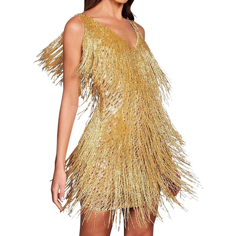 Vestito slip con scollo a V in paillettes  -Oro/SOro/MOro/LOro/XLOro/XXLOro/3XL - Ozerty