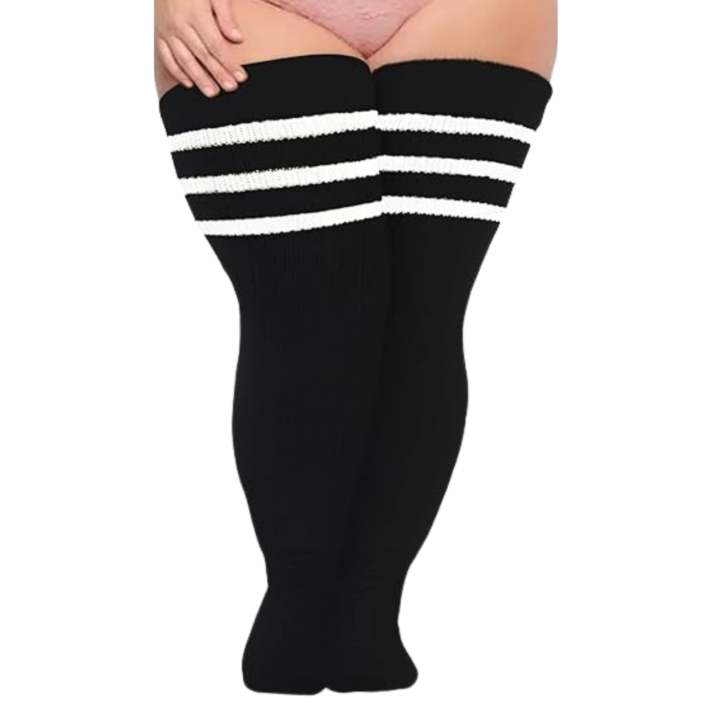 Calze alte da donna con punta rinforzata -Nero Bianco - Ozerty