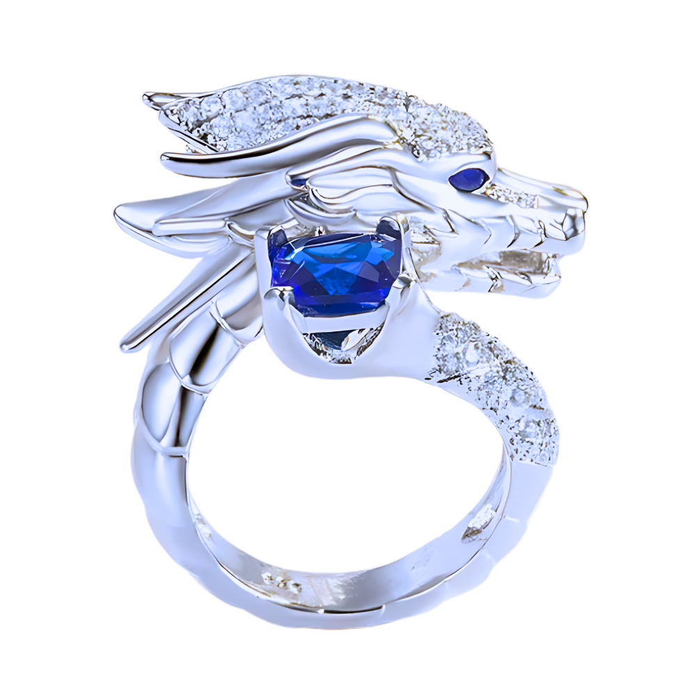 Anello drago d'argento, fatto a mano e unico nel suo genere -Blu navy - Ozerty