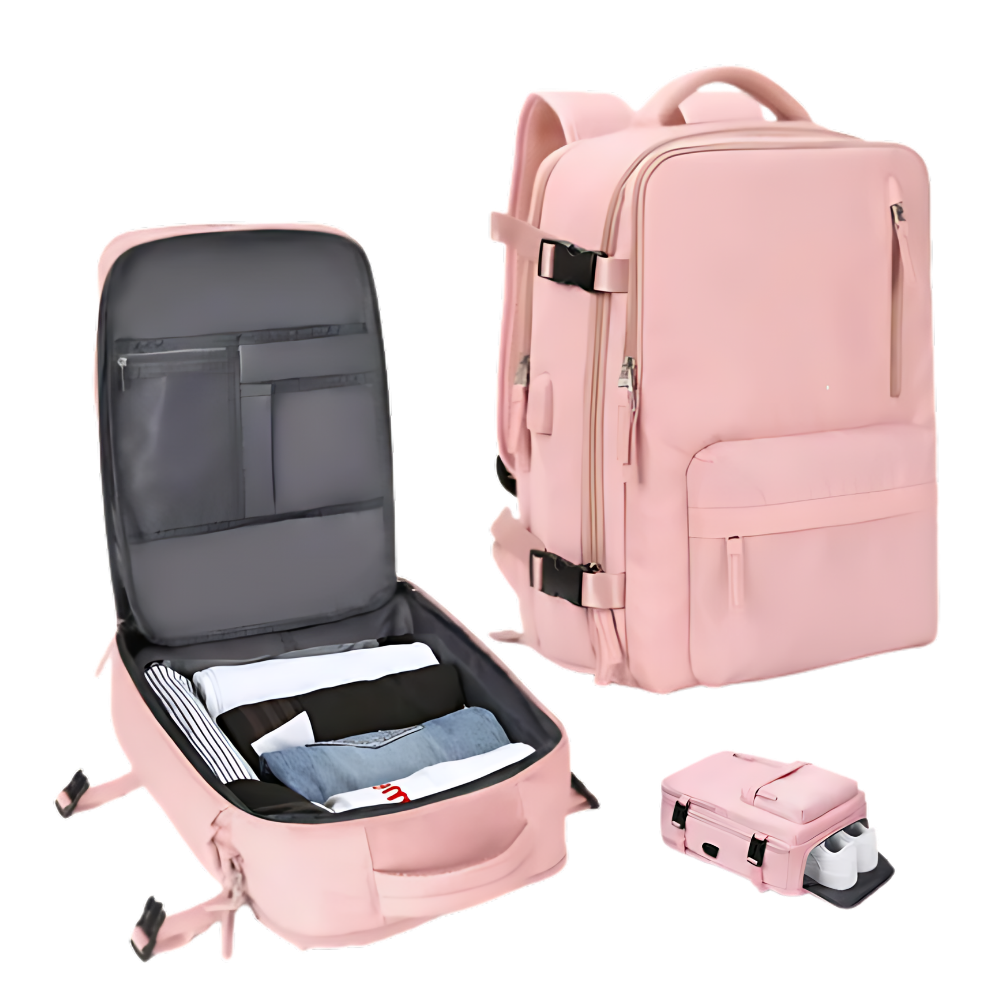 Zaino da viaggio impermeabile con ricarica USB -Rosa - Ozerty