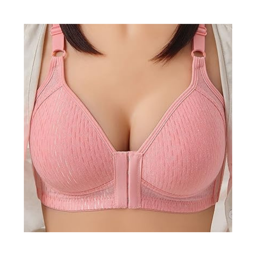 Reggiseno push up senza fili per taglie forti -Cotone piqué Rosa  - Ozerty