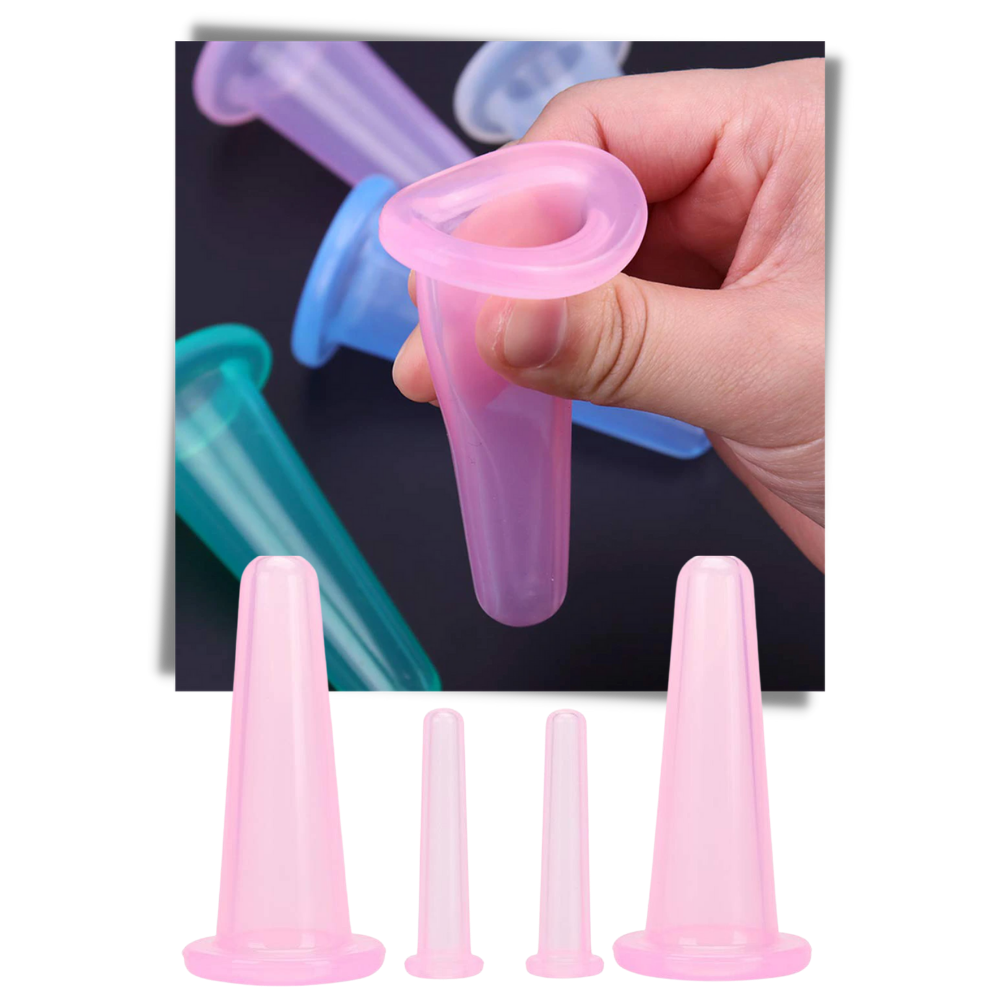 4 coppette in silicone per coppettazione per massaggio facciale - Ozerty