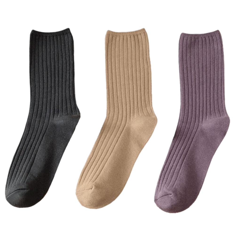 3 Pairs of ribbed cotton socks for women