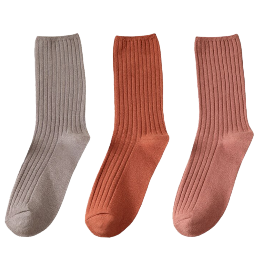 3 Paia di calzini in cotone a coste per donna