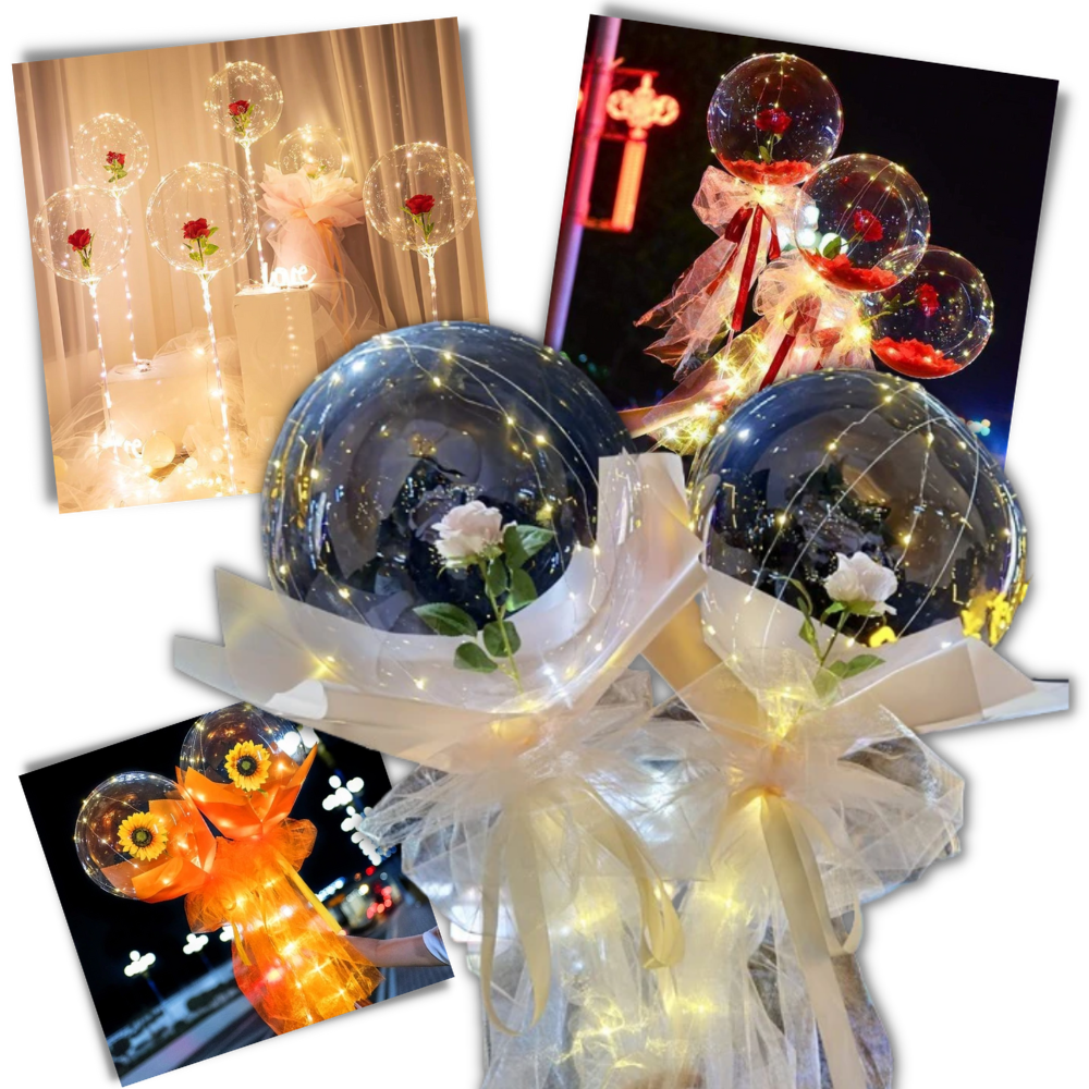 Bellissimo palloncino a LED con rosa - Ozerty