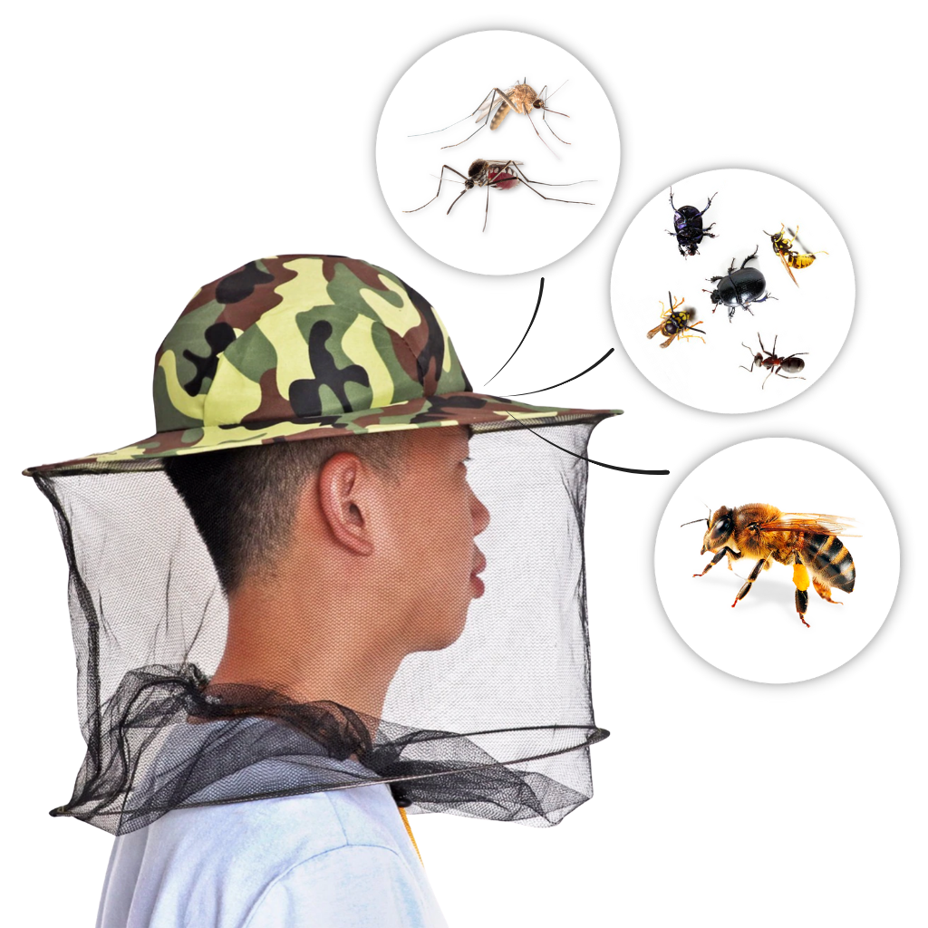 Cappello da apicoltura mimetico con velo di nylon a rete - Ozerty