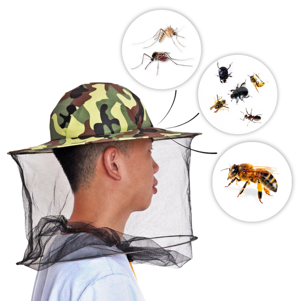 Cappello da apicoltura mimetico con velo di nylon a rete - Ozerty