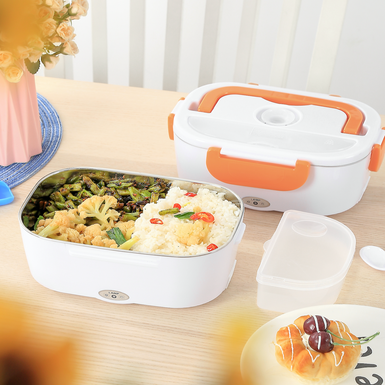 Electric hermetic lunch box with 2 compartments