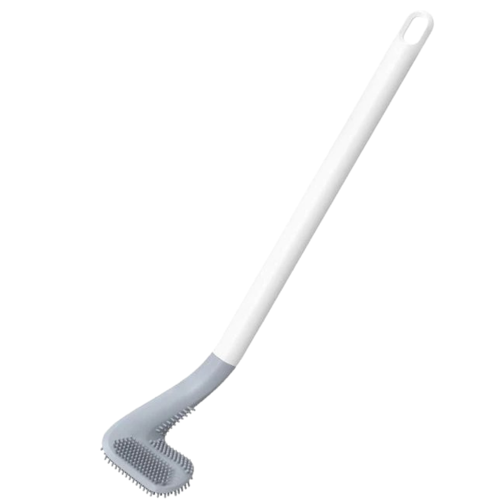 Toilet brush with long handle and wall base 